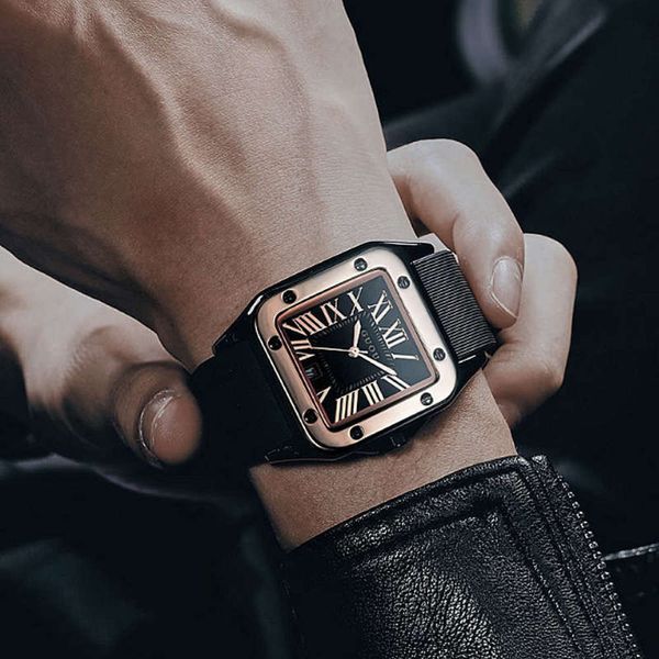 

durable watch guou fashion personality men's trend simple silicone strap calendar square sports men's watch, Slivery;brown