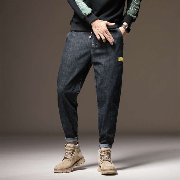 

2020 new loose drawstring trend wash straight men's jeans, Blue