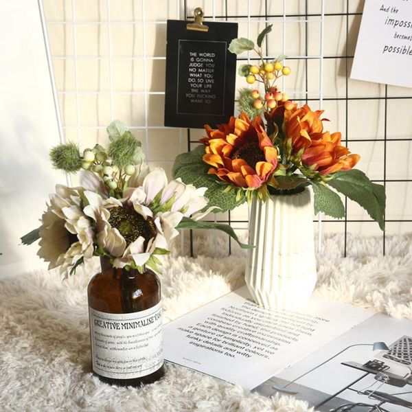 

european sunflower ins simulation flower manufacturers home decoration wedding hand-held wall plant wall fake flower1