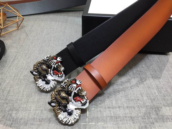 

classic black brown genuine leather tiger buckle women belt with box men designers belts men belts designer belts 964