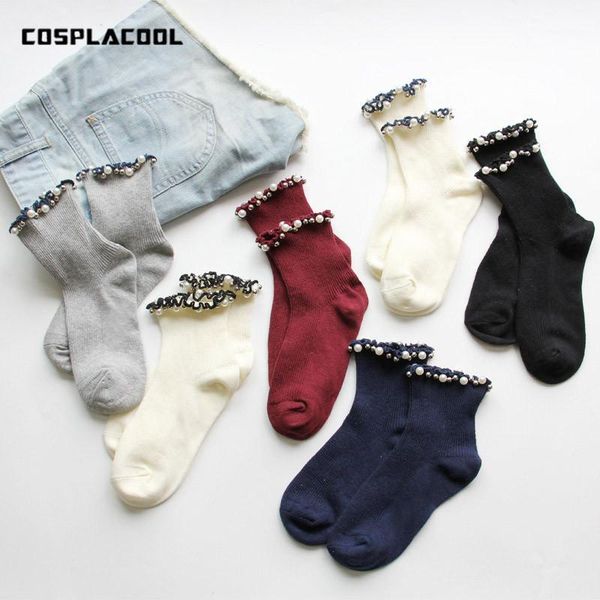 

cosplacool]edge handmade pearl harajuku socks women glitter gold fashion sokken funny socks girls calcetines mujer1, Black;white