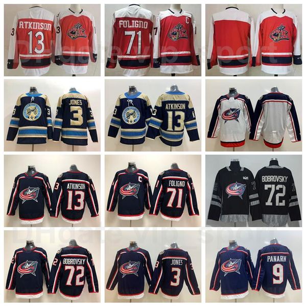 

reverse retro columbus blue jackets jersey 2021 hockey 13 cam atkinson 71 nick foligno 3 seth jones breathable stitched navy blue red white, Black;red