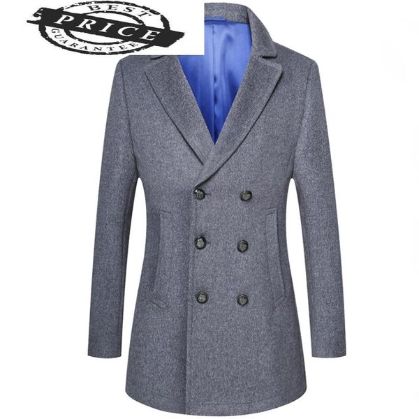 

winter men's woolen double-breasted coat wool coat jacket gray men's winter jacket casual overcoat pea 29667-6, Black
