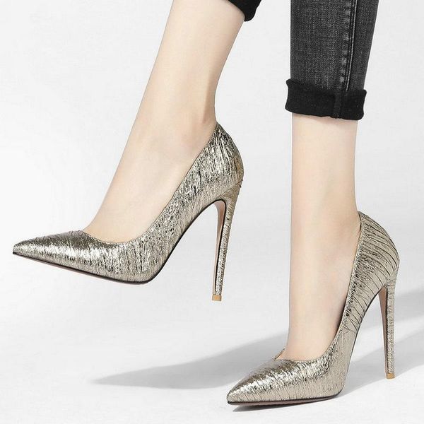 

dress shoes fashion pointed toe thin heel pumps women gold black folds high heels ladies wedding party 12 cm heels1