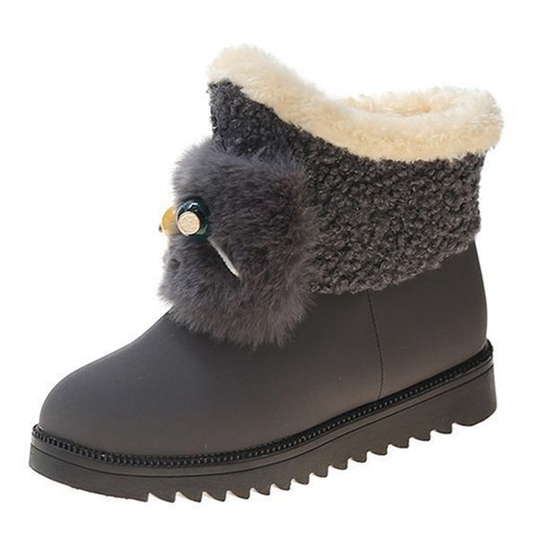 

2021 the new snow new fashion rope boots flat ankle winter teddy cotton quilted shoes woman hri4, Black