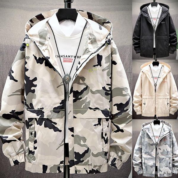 

men jacket autumn spring casual fashion solid camouflage hoodies outwear windbreaker streetwear hip hop coat1, Black;brown
