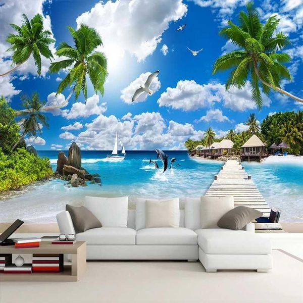 

maldives sandy beach seascape 3d p wall paper living room sofa tv background home decor custom mural self-adhesive sticker1