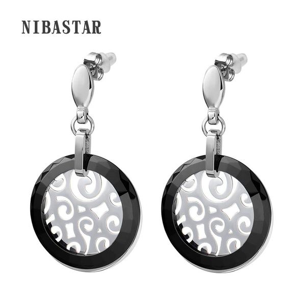 

dangle & chandelier stainless steel hollow out dangles long earrings for women wedding with ceramic bijoux brinco, Silver