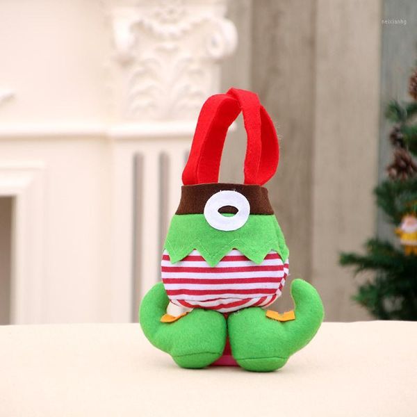 Sacchetti regalo di Natale Tessuto non tessuto verde Bolsas De Regalo Navidad con manico Porta Merenda Bambini Babbo Natale Alce Pupazzo di neve1