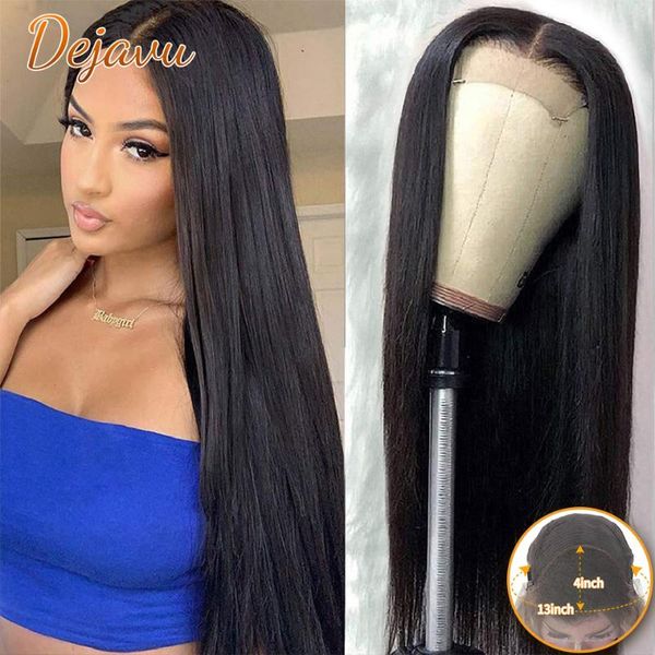 

lace wigs dejavu straight hair human 4x4 closure brazilian 13x4 front for woman, Black;brown