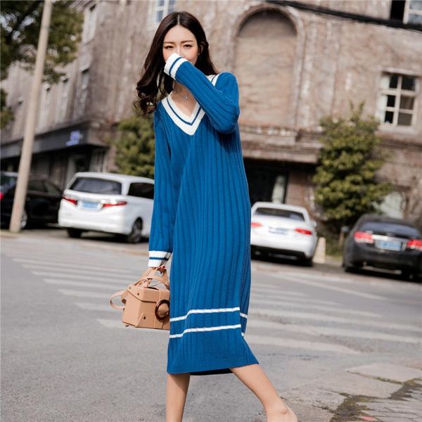 

women's sweaters 2021 korean autumn winter sweater thick knit bottoming dress loose large size v-neck long pullovers xa281, White;black