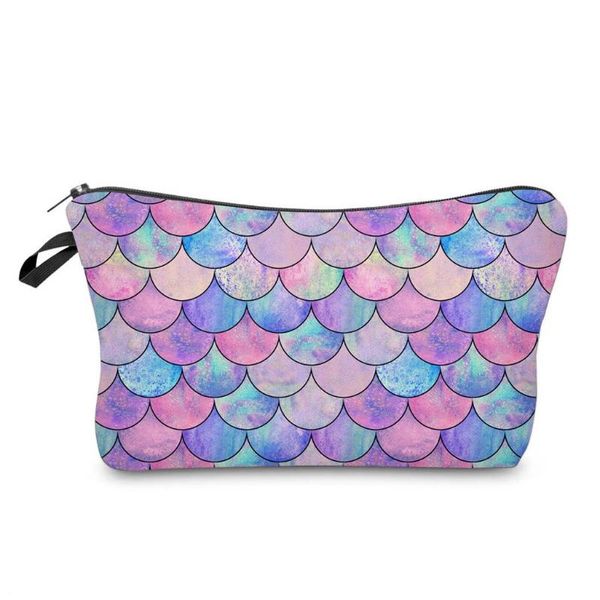 

fish scales printed makeup bag double-sided printied waterproof travel cosmetics zipper pouch small toiletry organizer cosmetic bags & cases