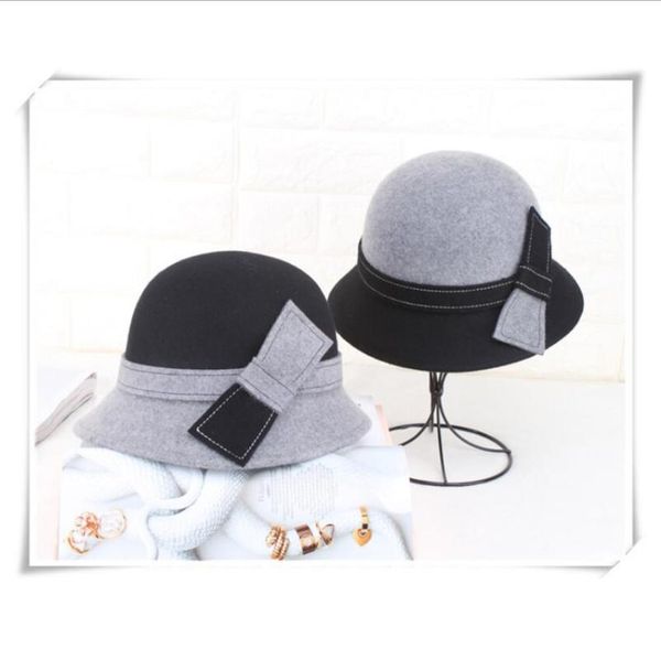 

wide brim hats 100% wool strip decoration bucket hat various winter beautiful comfortable round 2021 solid for women, Blue;gray