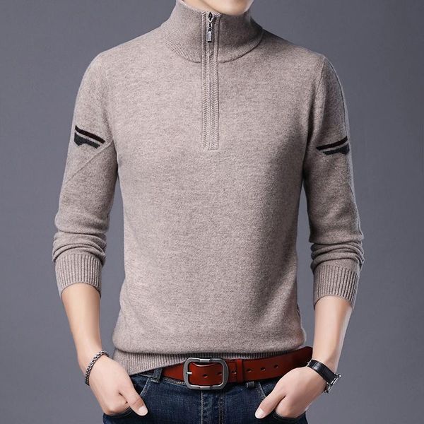 

men's sweaters 2021 winter pure 100% wool sweater fashion zipper jumper male warm thick pullover, White;black