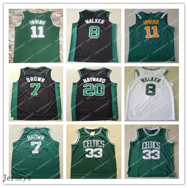 

men celtics oston 8 walker 20 hayward 33 bird high 7 brown school kemba gordon jaylen larry jersey college basketball city jerseys, Black