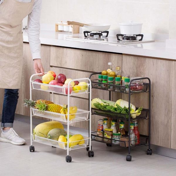 

metal kitchen spice holder rack 3 layers vegatable fruit sundries storage rack bathroom shelf organizer with wheels