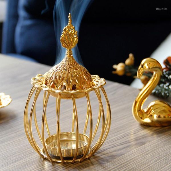 

1pc metal incense burner gold tower candlestick decor iron art incense holder1