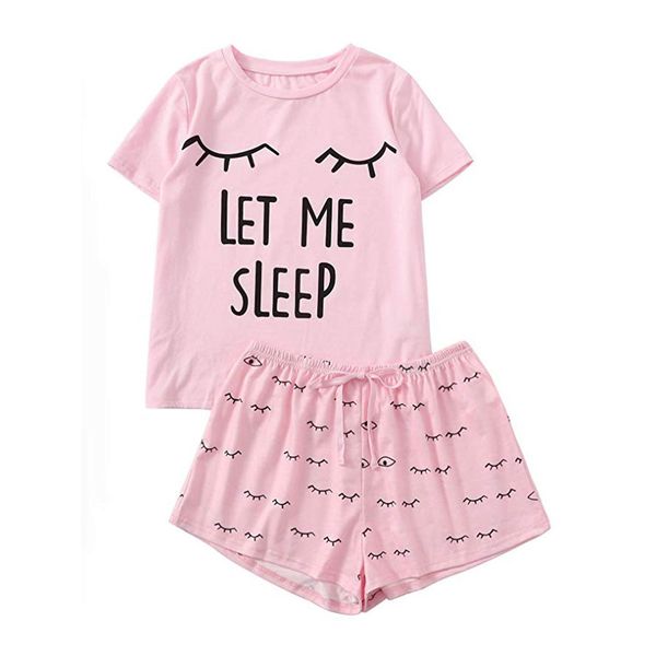 Frauen Casual Shorts Kurzarm Print T-Shirt Nachtwäsche Nachtwäsche Set Pijamas Let Me Sleep Frauen Pyjamas für Frauen Set Y200708
