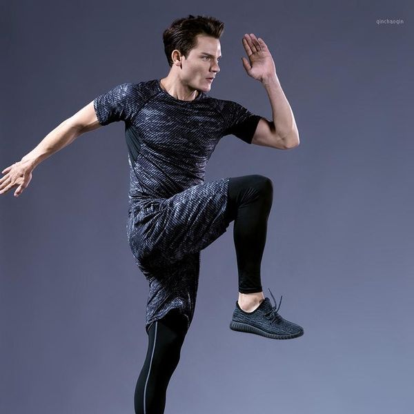 

running sets fashion men's suit 2 piece sportswear football fitness mountain climbing sports printed gray1, Black;blue