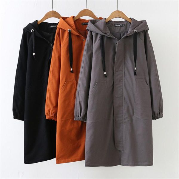 

2020 spring autumn casual female trench coat 4xl women windbreaker hooded coats oversized loose long sleeve long outerwear, Tan;black