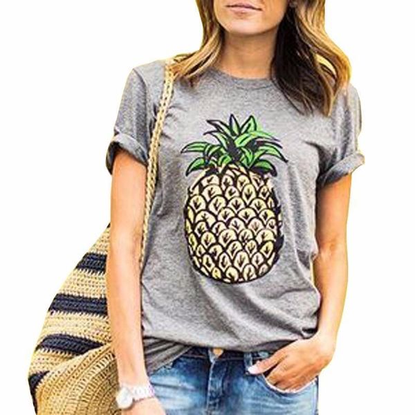

pineapple print t shirt women short sleeve o neck loose tshirt summer women ladies tee shirt clothes camisetas mujer, White