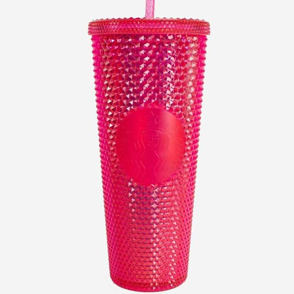 

new starbucks pink studded bling iridescent cold cup tumbler 24oz
