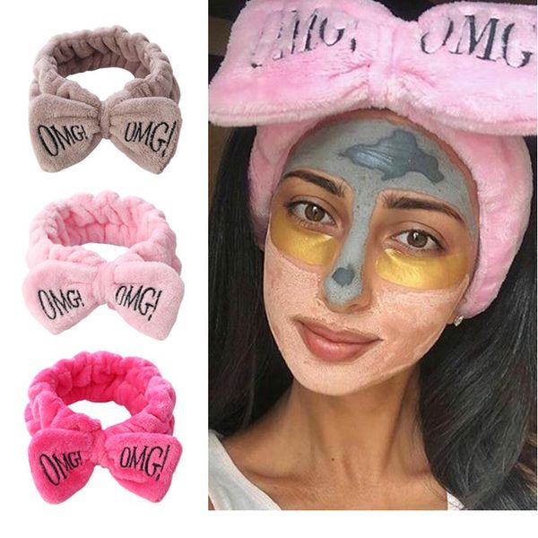 

2020 new letter omg headbands for women girls bow wash face turban makeup elastic hair bands coral fleece hair acc wmtebk, White