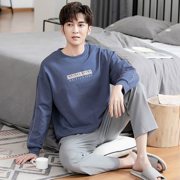 

plus size -4xl autumn pajamas 100% cotton long sleeve comfortable sleepwear leisure homewear men nightwear sets, Black;brown