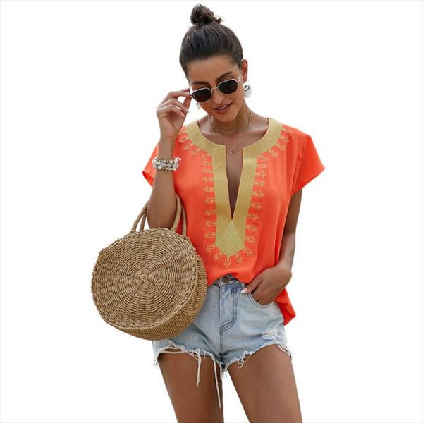 

ячеистки женские повседневные v-образным вырезом с коротким рукавом хлопчатобумажная девушка сплошной повседневная блузка топ-рубашка женщин, White