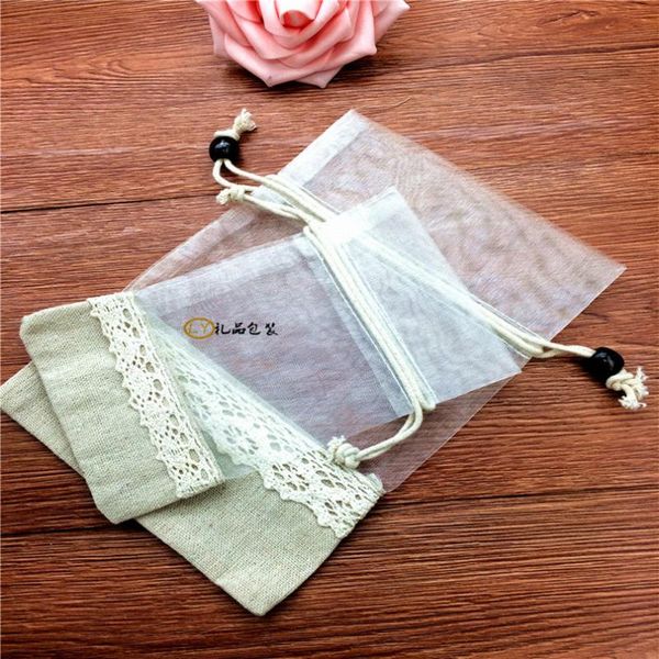 

gift wrap jute linen hessian wedding bags pouch gauze candy rustic small natural burlap lace favor