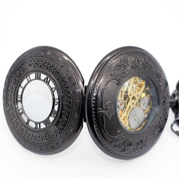

selling retro vintage women mechanical pocket watches with fob chain hollow men skeleton white dial pjx1348 sqcihk, Slivery;golden