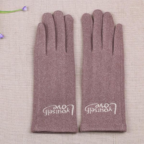 

winter women touch screen plus velvet inside thin section gloves simple style keep warm letter embroidery female gloves1, Blue;gray