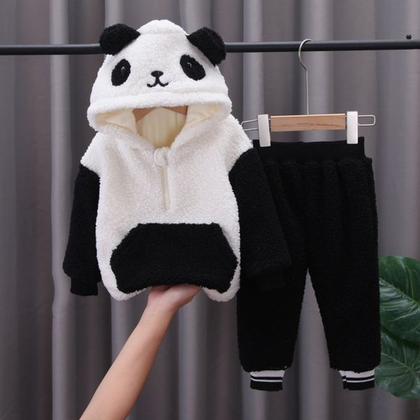 

fashion children thicken clothing autumn winter baby boys girls cotton hooded jacket pants 2pcs/sets new toddler casual clothesx1019, White