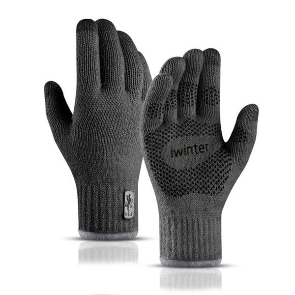

2020 new men knitted touch screen gloves winter outdoor warmth double layer plus velvet cold proof ski sports riding women jlliln, Black