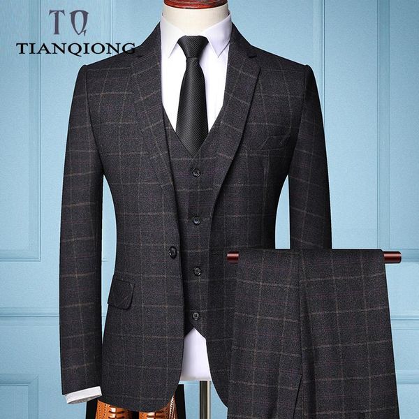 

2020 three-piece male formal business plaids suit for men's fashion boutique plaid wedding dress suit ( jacket + vest + pants, White;black