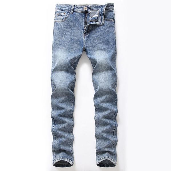 

men's jeans classic direct stretch business casual denim pants soft elastic cotton washing straight work men trousers j0201, Blue