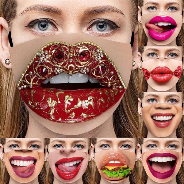 

printed funny face mask cotton big lip mouth mask reusable washable comfortable breathable anti dust dust-proof cycling masks kimter-z180a, Black