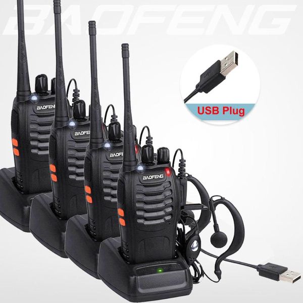

walkie talkie 4pcs/lot baofeng usb charge adapter bf-888s uhf 400-470mhz 2-way radio 16ch long range with earphoneln