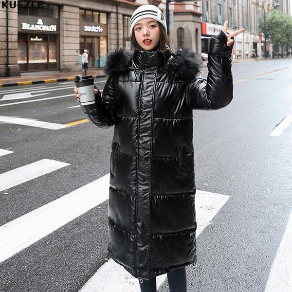 

big fur casaco women x-long oversize blue down jackets thick casual with fur epaulet 2020 winter female down coats hooded solid1, Black