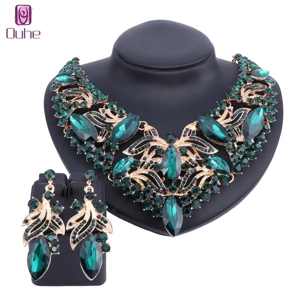 

fashion rhinestone crystal choker necklace for women statement necklaces earring collar boho jewelry sets 5 colors 201222, Slivery;crystal
