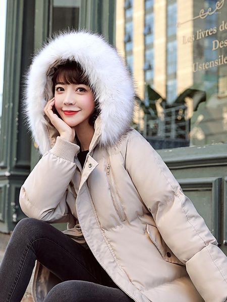 

cotton woman 2019 bread serve even hat down cotton-padded clothes tide long fund easy thickening student cotton-padded jacket1, Black
