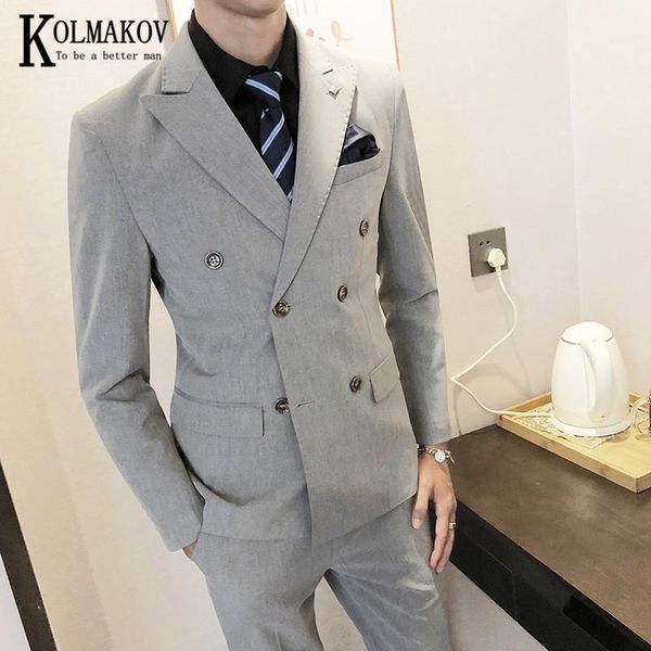 

kolmakov men's three-piece suit double-breasted solid color three-piece set formal dress for business career male size s-5xl1, White;black