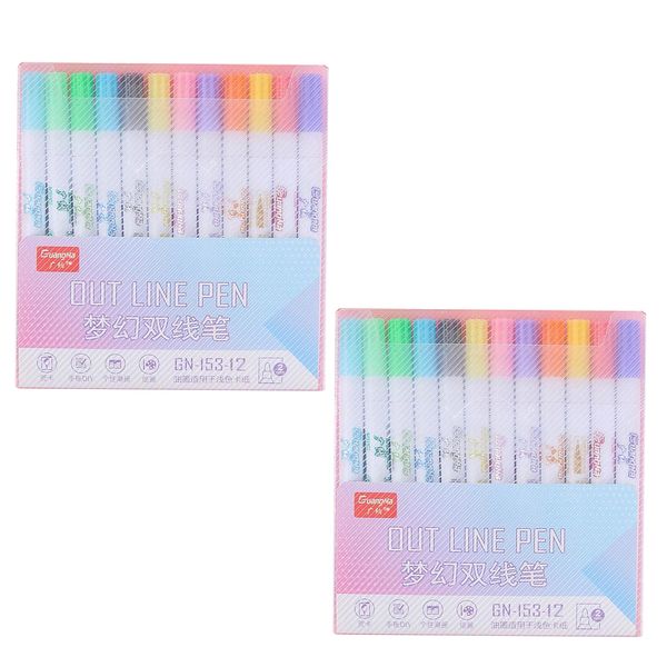 

2 sets 12 colors metallic markers glitter writing doodle dazzle pens