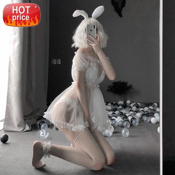 

kawaii cute princess nightwear one-word shoulder tulle seductive perspective sleeping dress womens nightgown sleepwear set #is37, Black;white