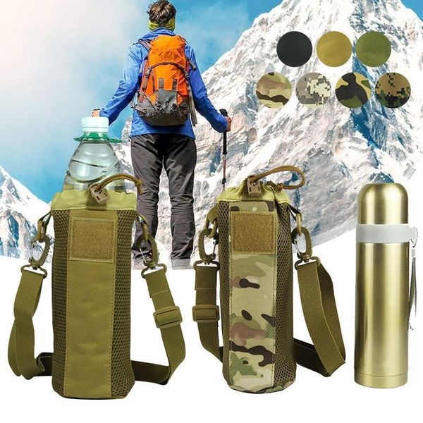 

outdoor camping portable tactical water bottle bag travel hiking kettle storage holder1