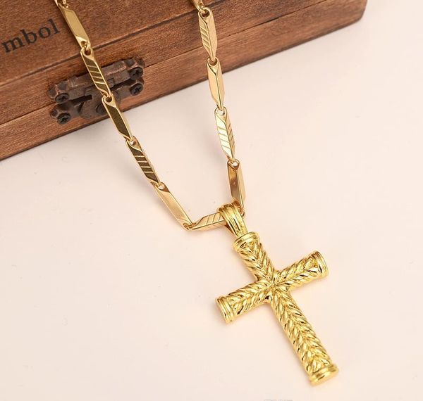 

men's women cross 18 k solid gold gf charms lines pendant necklace fashion christian jewelry factory wholesalecrucifix god gift sqclsxf, Silver