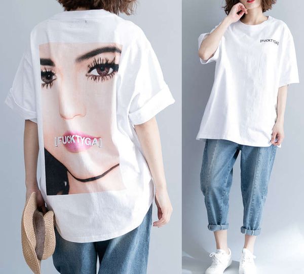 

fashion loose oversize women's summer wear ins style head print short sleeve t-shirt, Black;gray