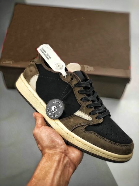 

1 low high travis scott x 1s shoes brown dark black men women designer sneakers trainer, White;red