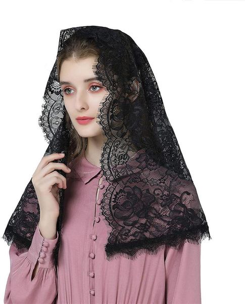

scarves muslim black bridal catholic head wear lace veil mantilla, Blue;gray