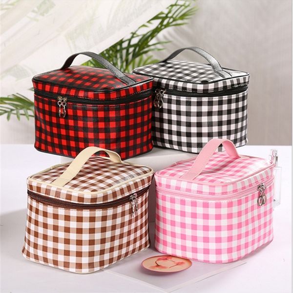 

retro plaid fashion cosmetic bag travel large capacity makeup bag portable multi-functional wash bags packing tote handbag totes g12103, Black